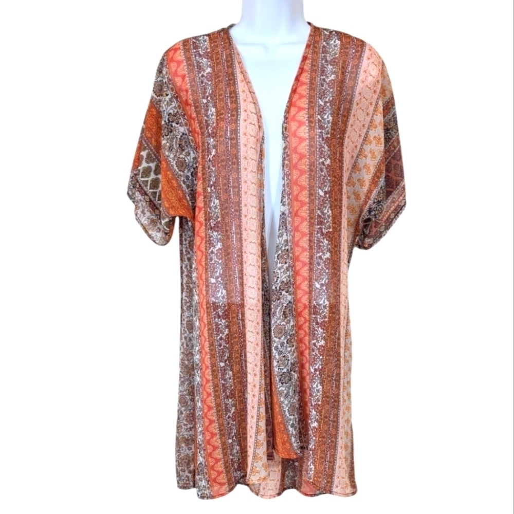 Liberty Love Sheer Short Sleeve Patternblock Duster Size Medium